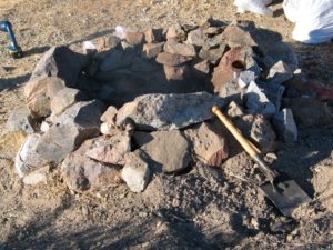 Dispersed campsite with an example of an established fire ring in BLM area.